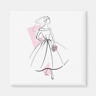Fashion Bride Pink Magnetquadrat Magnet