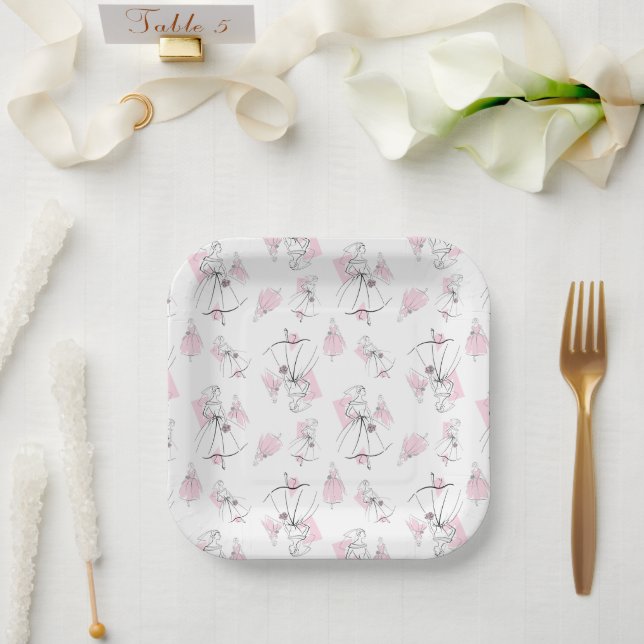 Fashion Bride Pink Multi Square Pappteller (Hochzeit)
