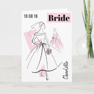 Fashion Bride Pink Name Datum Text Grüße Karte
