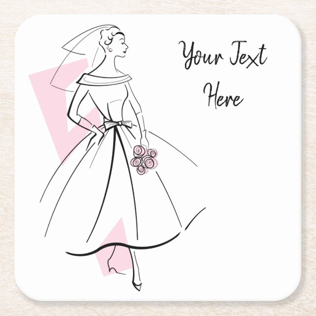 Fashion Bride Pink Text Untersetzer (Vorderseite)