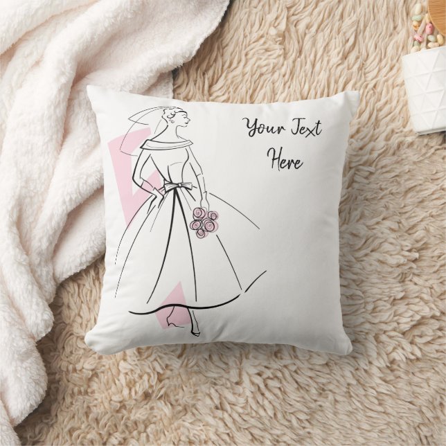 Fashion Bride Pink Text werfen Kissen rosa zurück (Decke)