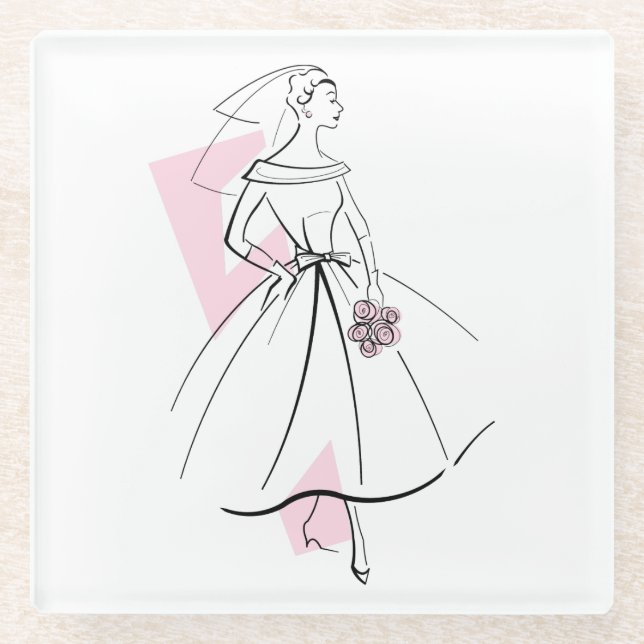 Fashion Bride Pink Untersetzer Glas (Vorderseite)