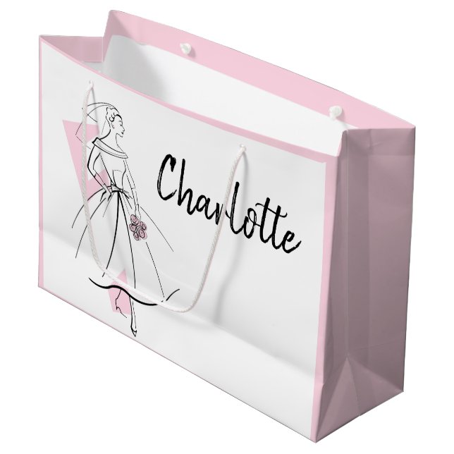 Fashion Bride rose Nom sac cadeau grand rose (Devant Angle)