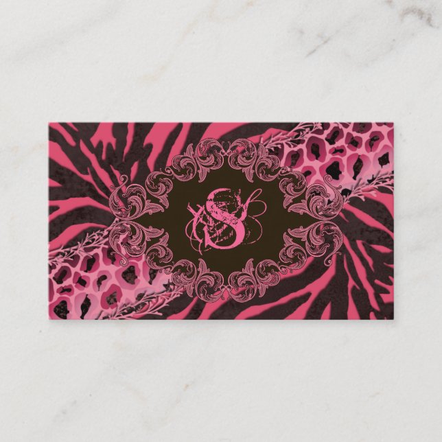Fashion Business Cards Tier Zebra Leopard Pink Visitenkarte (Vorderseite)