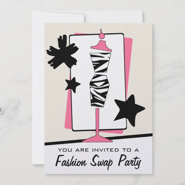 Fashion Clothing Swap Party Zebra Print Dress Form Einladung (Vorderseite)