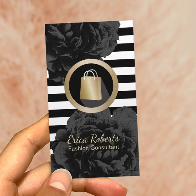Fashion Consultant Shopper Modern Stripes Floral Visitenkarte (Von Creator hochgeladen)