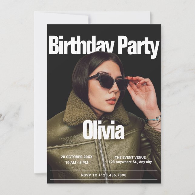 Fashion Cover Magazin Foto Geburtstag Einladung (Vorderseite)
