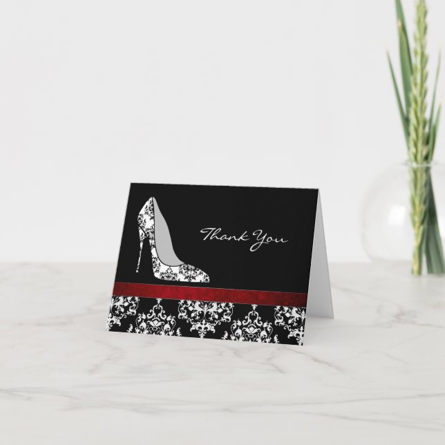 Fashion Damask Stiletto Danke-Karte Dankeskarte (Vorderseite)