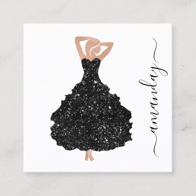 Fashion Designer Black Dress Logo QR Code Weiß Quadratische Visitenkarte (Vorderseite)