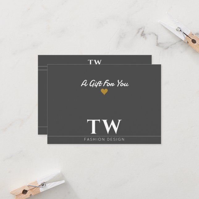 Fashion Designer Black Gift Certificate (Vorderseite/Rückseite Beispiel)