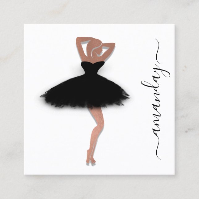 Fashion Designer Shop Rose Black Dress Logo QRCode Quadratische Visitenkarte (Vorderseite)