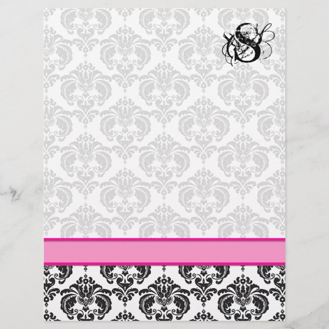 Fashion Diva Pink Raspberry Monogram Damask (Vorderseite)