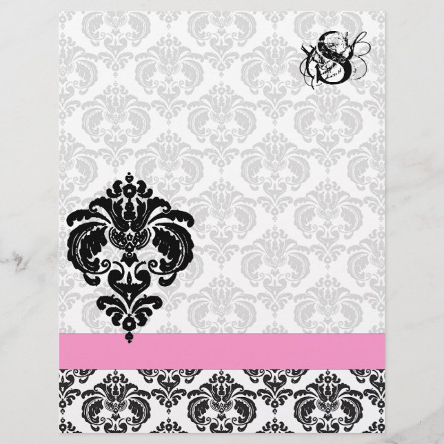 Fashion Diva Pink Raspberry Monogram Damask (Vorderseite)