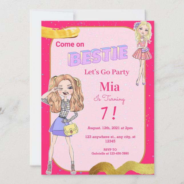 Fashion Doll Bestie Geburtstagsparty Einladung (Vorderseite)