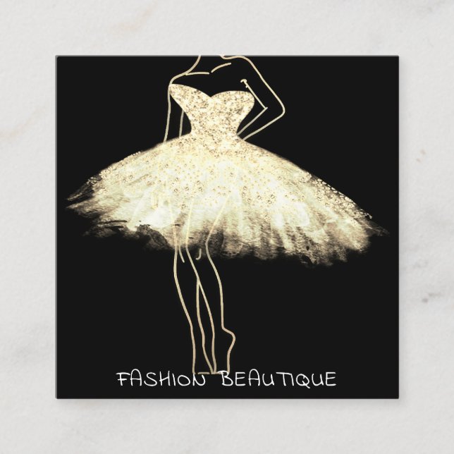 Fashion Dress Gold Schwarz-weißer Logo QR Code Quadratische Visitenkarte (Vorderseite)