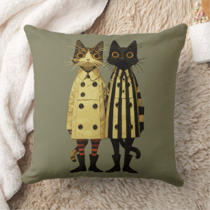 Fashion Felines - Quirky Cat in Coats & Boots Kissen