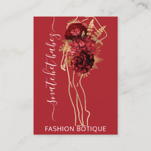 Fashion Floral Burgundy Red Logo QR Stylist Body Visitenkarte