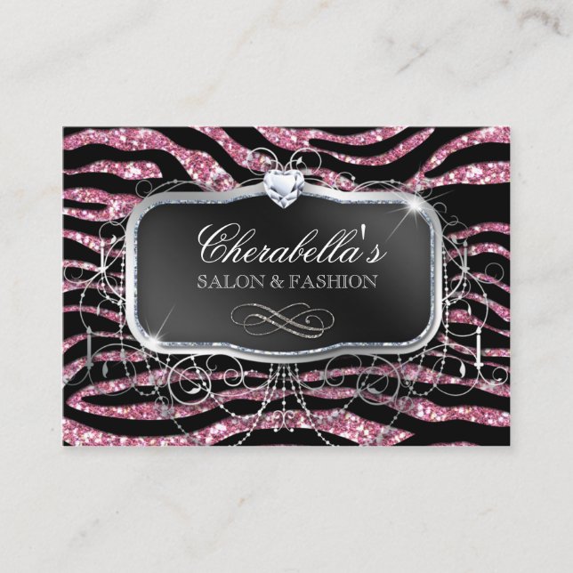 Fashion Gift Card Salon Zebra Glitzer Black Pink Rabattkarte (Vorderseite)