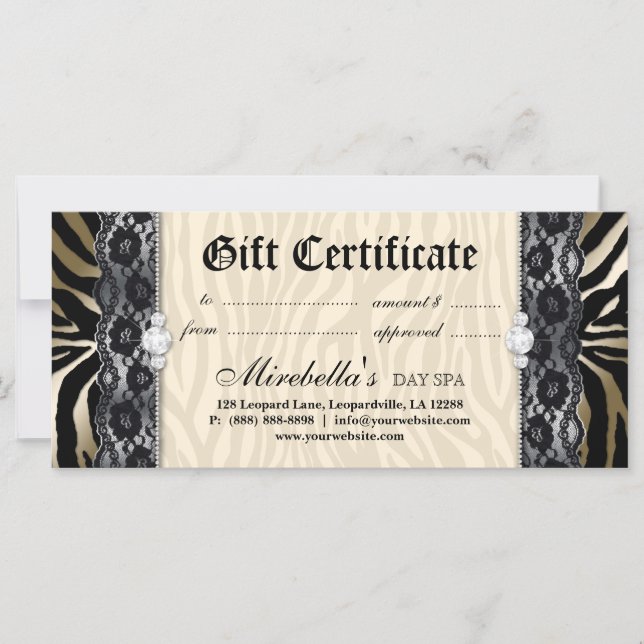 Fashion Gift Certificate Zebra Lace Gold Creme (Vorderseite)