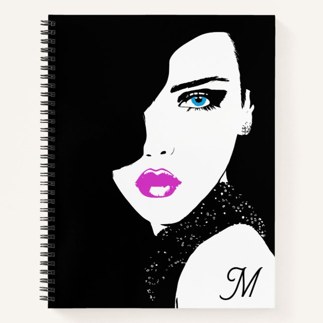 Fashion Girl Black Pink Blue Notizbuch (Vorderseite)
