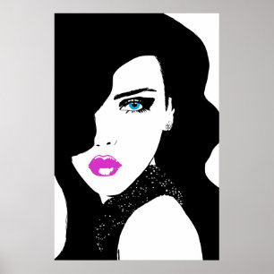 Fashion Girl Black Pink Blue Poster