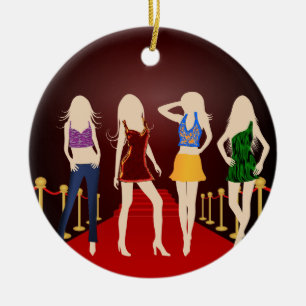 Fashion Girls Red Teppich Standard Round Ornament