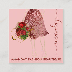Fashion Gold Floral Dress Logo QRCode Lace Pink Quadratische Visitenkarte