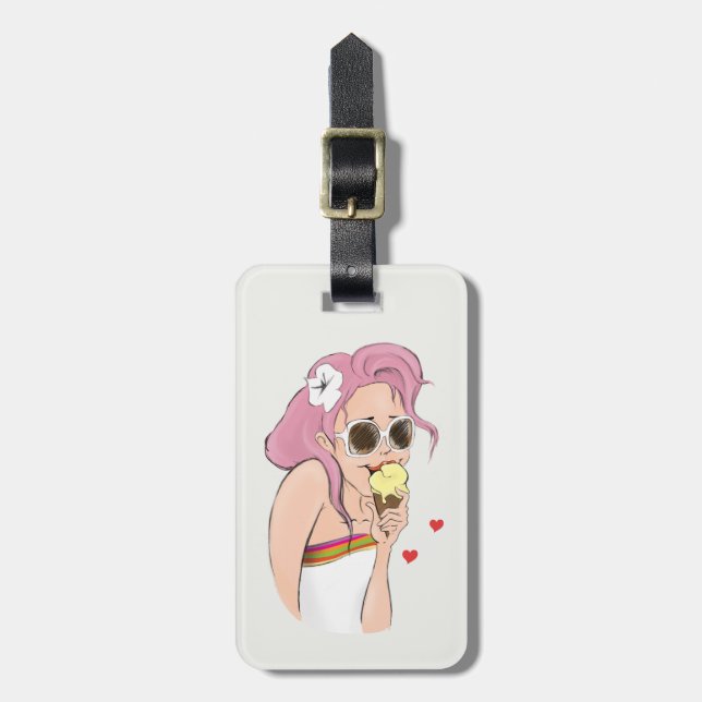 Fashion Illustration Girl Sommer Holiday Beach Sun Gepäckanhänger (Vorderseite vertikal)
