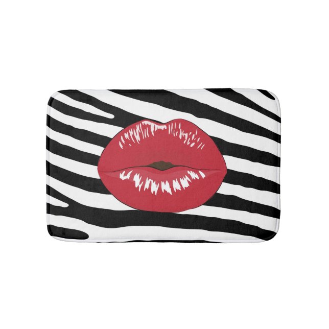 Fashion lips zebra Glamour gürtlich schwarz-weiß Badematte (Vorderseite)