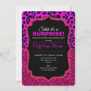 Fashion Modern Pink Purple Glitter Leopard. Einladung