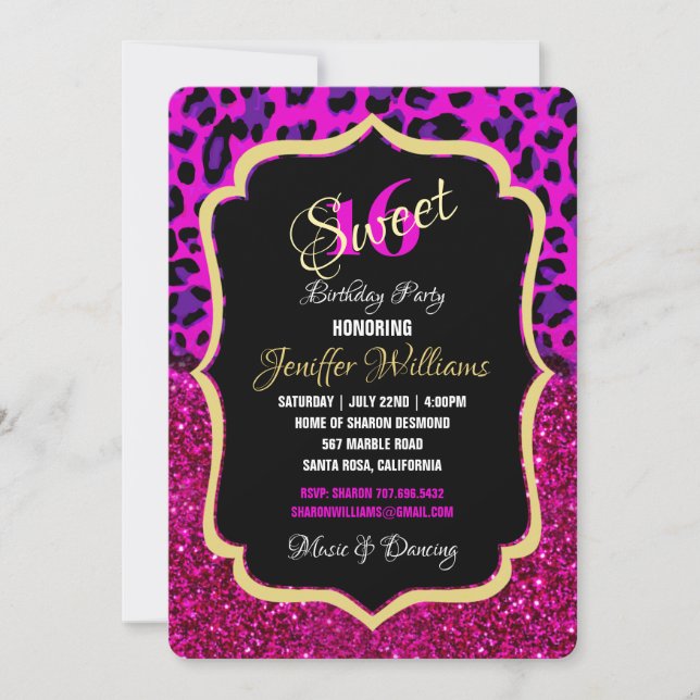 Fashion Modern Pink Purple Glitter Leopard. Einladung (Vorderseite)