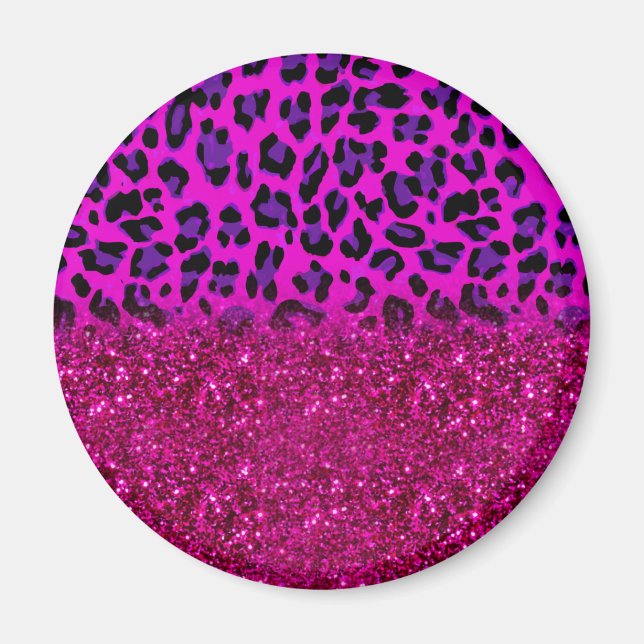 Fashion Modern Pink Purple Glitter Leopard Magnet (Vorne)