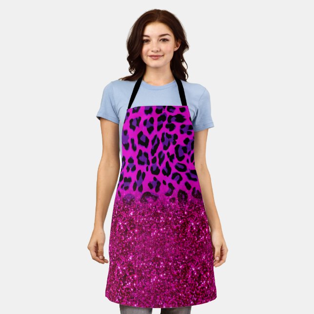 Fashion Modern Pink Purple Glitter Leopard Schürze (Getragen)