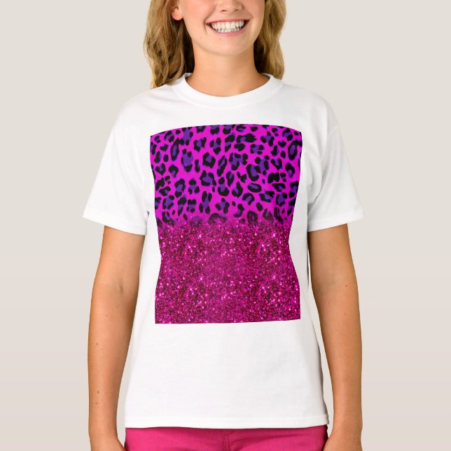 Fashion Modern Pink Purple Glitter Leopard T-Shirt (Vorderseite)
