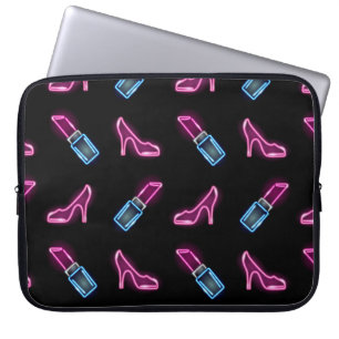 Fashion nahtloses Muster mit Neonikonen aus Lipsti Laptopschutzhülle