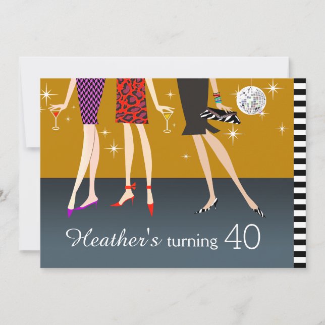 Fashion Party Girls 40. Geburtstag Einladung (Vorderseite)