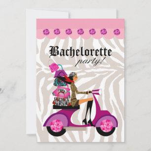 Fashion Party Invitation Scooter Femme Zebra Black