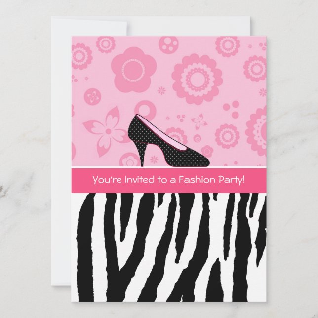 Fashion Party Trendy Zebra Girly Pink Shoes Einladung (Vorderseite)