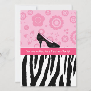 Fashion Party Trendy Zebra Girly Pink Shoes Einladung