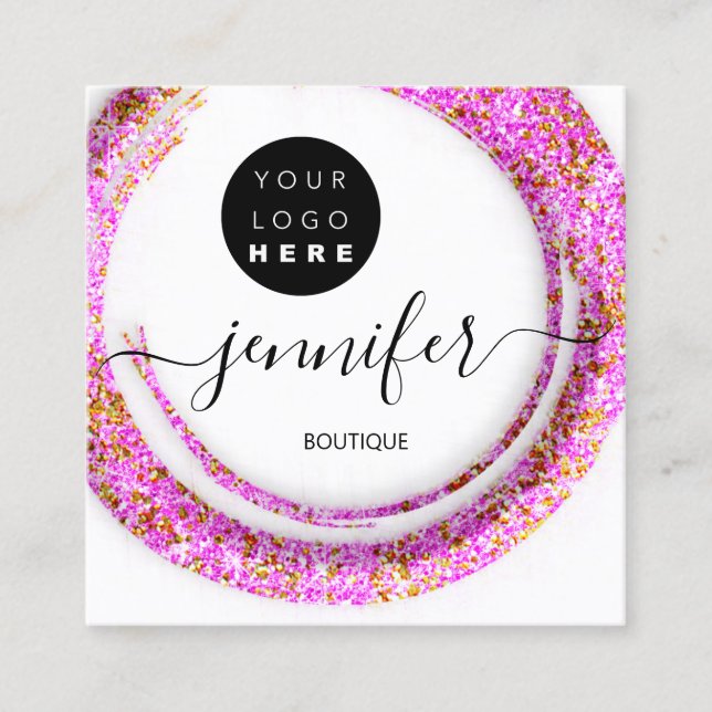 Fashion Pink Boutique Logo Gold Quadratische Visitenkarte (Vorderseite)