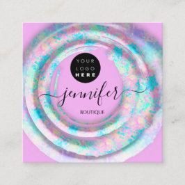 Fashion Pink Floral Boutique Logo Pastell Holograp Quadratische Visitenkarte