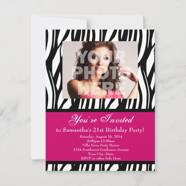 Fashion Pink Zebra Custom Party Einladungen (Vorderseite)