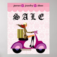 Fashion Poster Vente Scooter Femme Diamants Rose