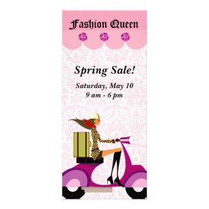 Fashion Rack Card Scooter Frau rosa Werbekarte