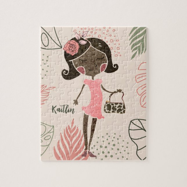 Fashionista Black Girl Personalisiert Jigsaw Puzzl (Vertikal)