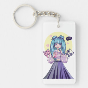 Fashionista : Bleu-Haired Girl avec Panda et Chat