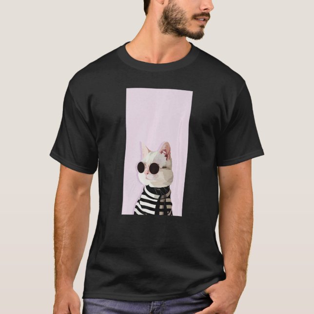 Fashionista Cat  Cute Cool Kitty Kitten Pink Black T-Shirt (Vorderseite)