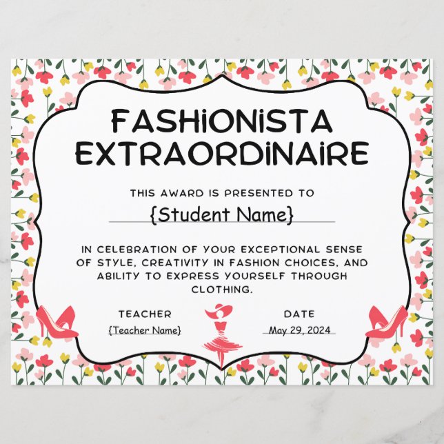 Fashionista Extraordinaire Recognition Award (Vorderseite)