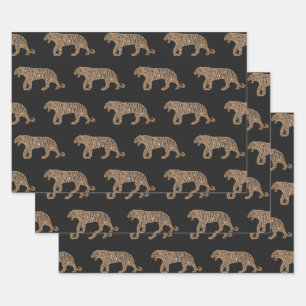 Fashionista Gold Black Glitzer Tiger Pattern Geschenkpapier Set