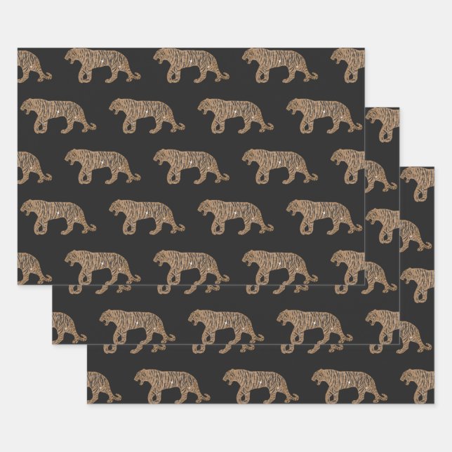Fashionista Gold Black Glitzer Tiger Pattern Geschenkpapier Set (Set)